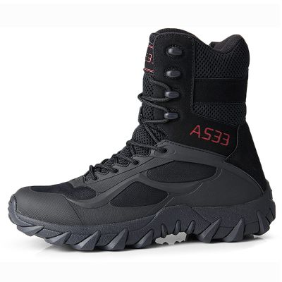 hongrenamz Hiking Boots Men's Waterproof High Top Lightweight Non-Slip Trekking Trail Outdoor Sport Shoes for Adults Black-EU43/US9