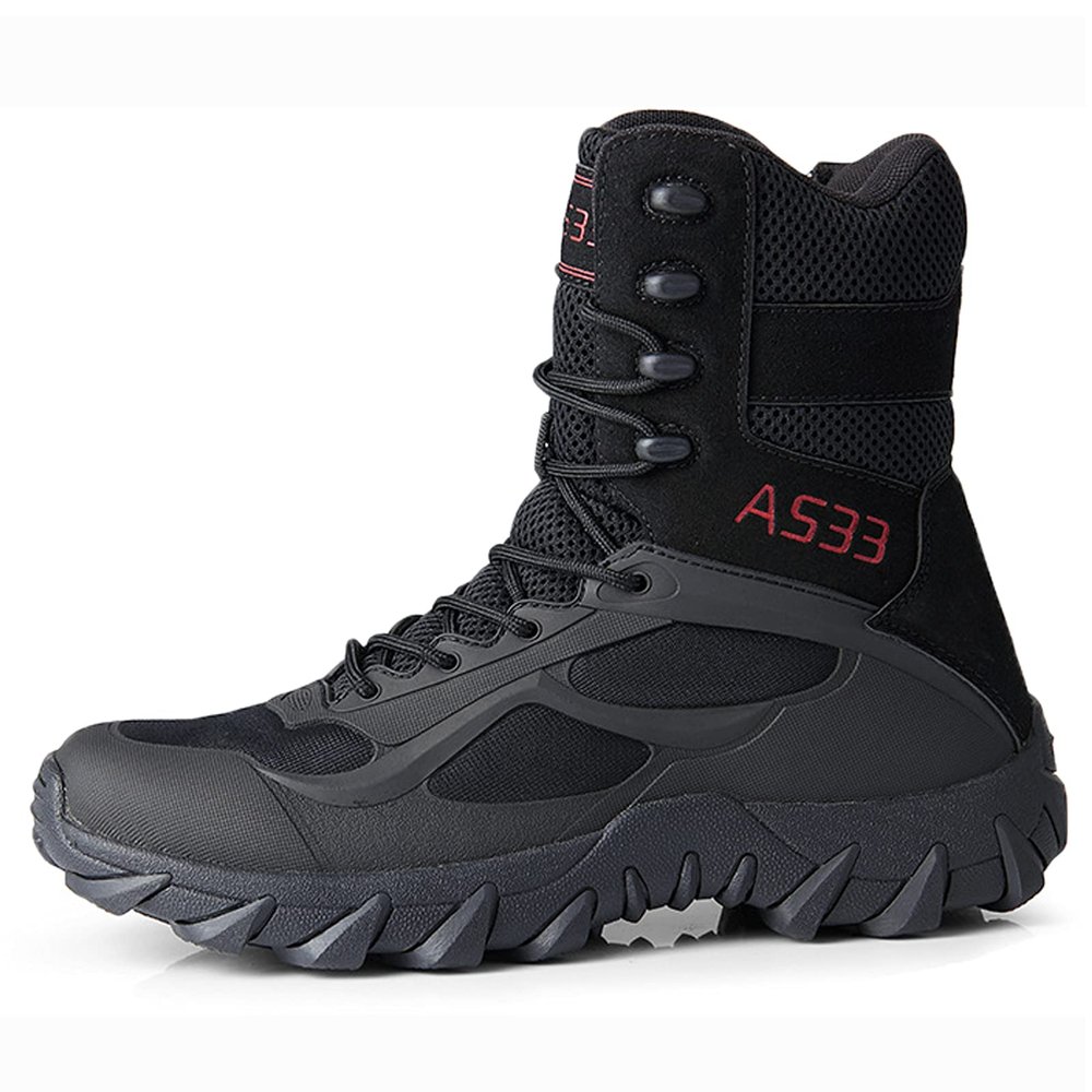 hongrenamz Hiking Boots Men's Waterproof High Top Lightweight Non-Slip Trekking Trail Outdoor Sport Shoes for Adults Black-EU43/US9