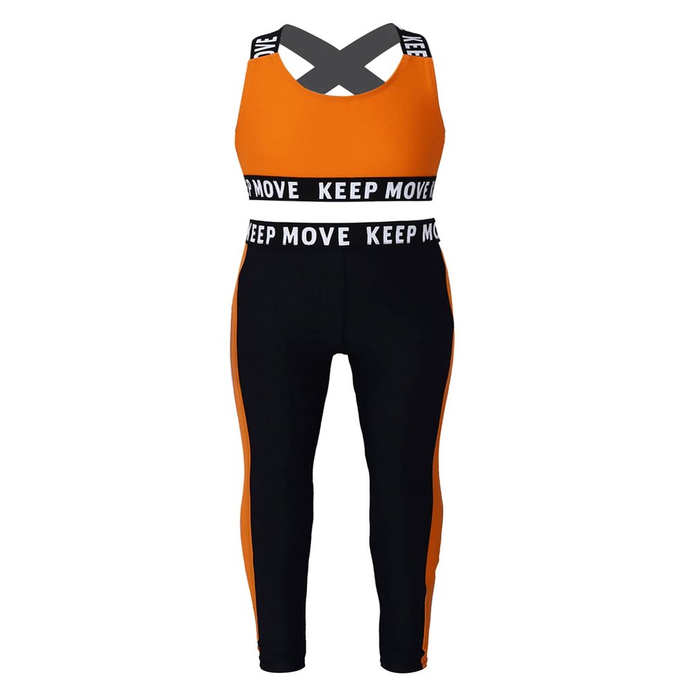 Moggemol Girls Camouflage Printed Racer Back Crop Top with Legging Pants 2 Pcs Gymnastics/Dance/Sports Set Orange-D 16