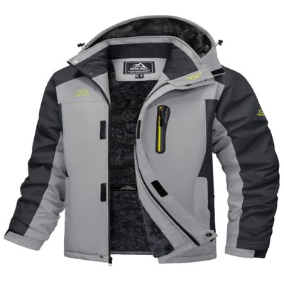 MAGCOMSEN Mens Snow Ski Jackets Heavy Winter Fleece Lined Snowmobile Coats Waterproof Windproof Parka 5 Pockets Light Grey, M