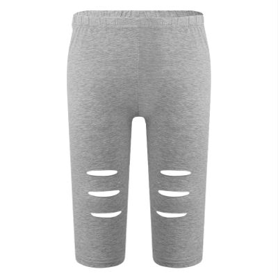 easyforever Kids Girls Dance Gymnastics Stretchy Ripped Knee Crop Leggings Pants Workout Trousers Tights Grey 2-3
