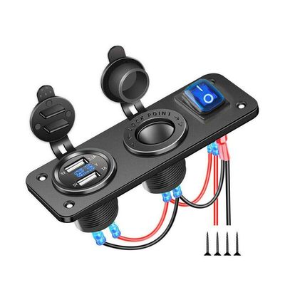 Boat Marine Dual USB Charger LED Voltmeter 12V Power Socket On-Off Switch Panel Black Marine Dual USB Charger Boat Accessories DaJiKan