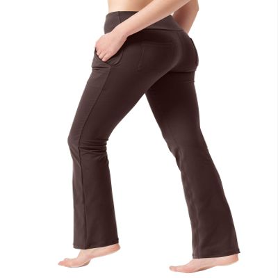 Knsbk High Waist Bootcut Yoga Pants 4 Pockets Tummy Control Dress Pants for Woman Back Pockets Workout Bootleg(Brown,X-Small)