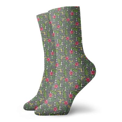 GULTMEE Banana Leaf Funny Compression Socks Women and Men,Black and White Geometrical Backdrop with,Best for Circulation,Running,Athletic,Nurse,Travel,Multicolor-1-12 inch