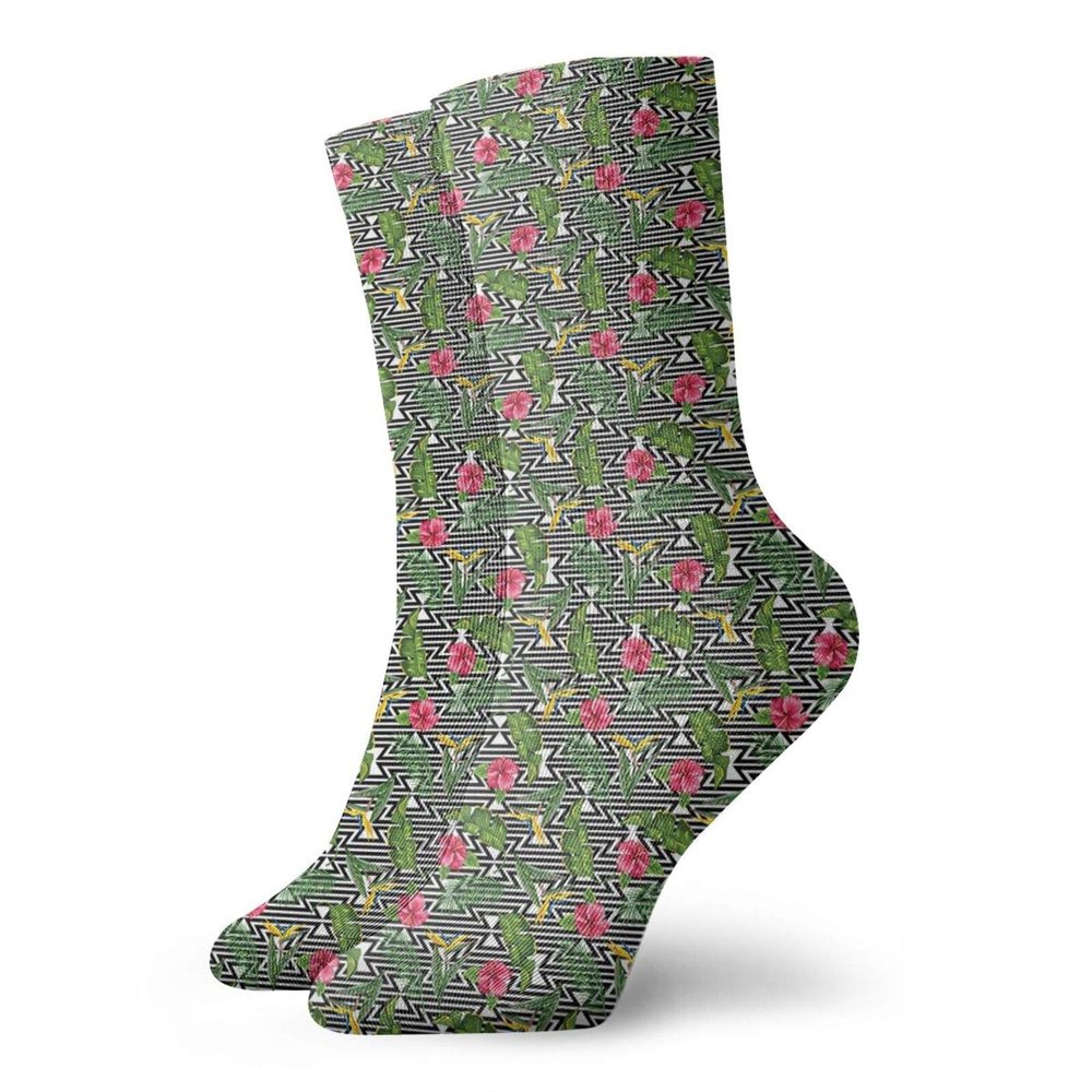 GULTMEE Banana Leaf Funny Compression Socks Women and Men,Black and White Geometrical Backdrop with,Best for Circulation,Running,Athletic,Nurse,Travel,Multicolor-1-12 inch