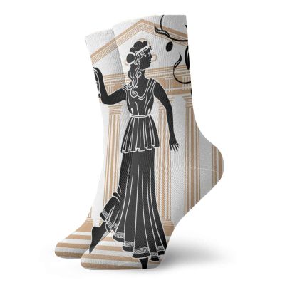 GULTMEE Funny Compression Socks Women and Men,Greek Woman With Amphora Building And Olive Branches Culture Folk Pattern,Best for Circulation,Running,Athletic,Nurse,Travel, -12 inch