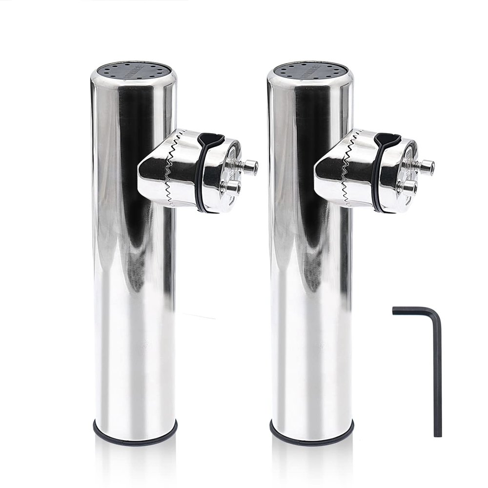 KAOLALI 2PCS Boat Fishing Rod Holder Marine Stainless Steel Adjustable Rail Rod Holder Clamp on Rail Mount 7/10" (18mm) to 1" (26mm) (Stype-2)