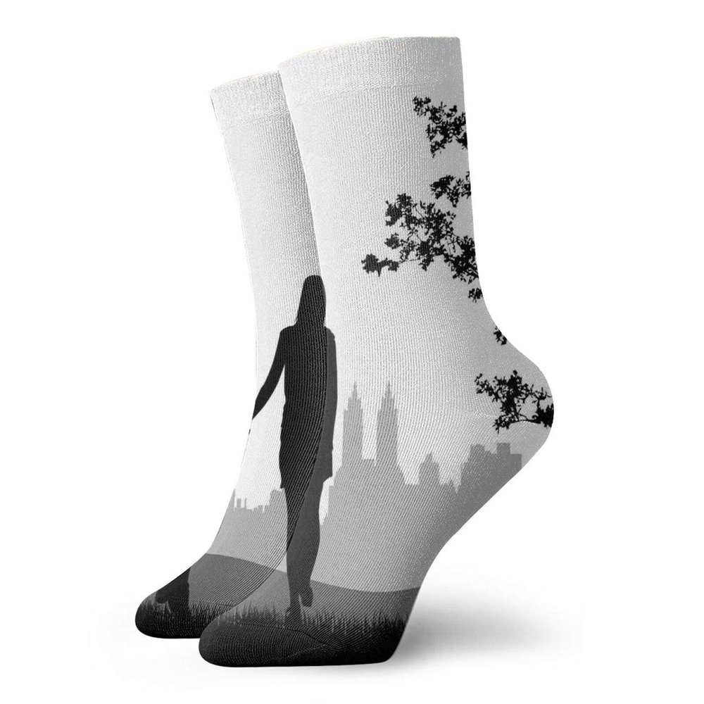 GULTMEE City Love Fashion Compression Socks,Black And White Illustration Of A,Performance Polyester Cushioned Athletic Crew Socks for Running,Athletic,Pale Grey White Black -12 inch