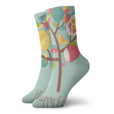 GULTMEE Easter Funky Colorful Cushion Sport Socks,Abstract Tree With Springtime Icons Ornamental,Athletic Cushioned Running Performance Crew Socks For Men/Women,Multicolor -12 inch
