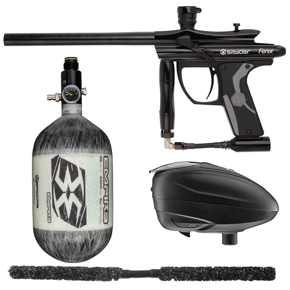 Action Village Kingman Spyder Fenix Contender Paintball Gun Package Kit (Gloss Black, Tank Size: 68/4500)