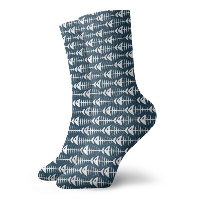 GULTMEE Animal Fashion Compression Socks,Fish Bone Skeleton With Spines Sea Underwater Illustration,Performance Polyester Cushioned Athletic Crew Socks for Running,Athletic,Petrol Blue White -12 inch