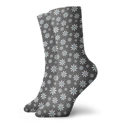 Floral Funky Colorful Cushion Sport Socks,Blooming Spring Flowers Abstract Simplistic Nature Composition,Athletic Cushioned Running Performance Crew Socks For Men/Women,Pale Blue Grey White -12 inch