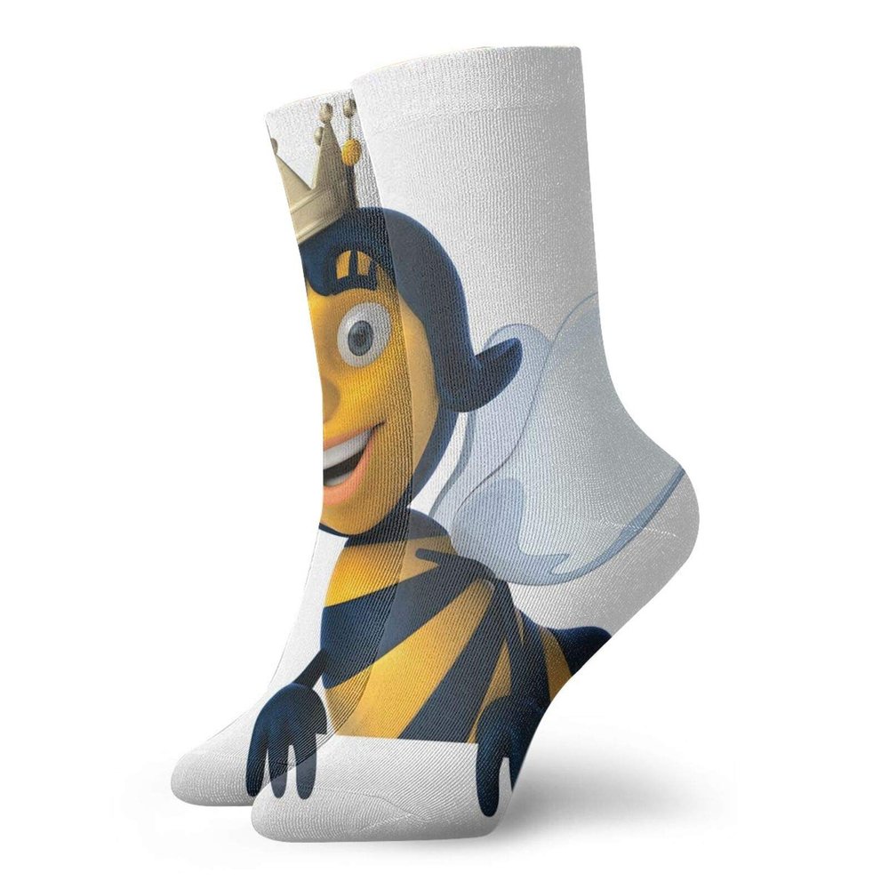 GULTMEE Queen Bee Fashion Compression Socks,Digitally Constructed 3D Queen Bee Crown,Performance Polyester Cushioned Athletic Crew Socks for Running,Athletic,Royal Blue Earth Yellow Sepia -12 inch