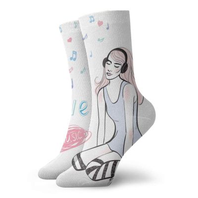 GULTMEE Music Fashion Compression Socks,Pretty Young Girl With Headphones Love,Performance Polyester Cushioned Athletic Crew Socks for Running,Athletic,Multicolor -12 inch
