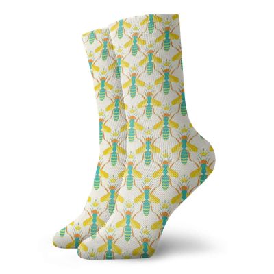 Bee Funny Compression Socks Women and Men,Queen Bee Of The Hive Wearing Crowns Print As Continuous Pattern On Plain Backdrop,Best for Circulation,Running,Athletic,Nurse,Travel,Multicolor -12 inch