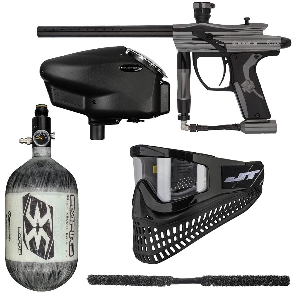 Action Village Kingman Spyder Fenix Insane Paintball Gun Package Kit (Gloss Gun Metal Grey, Tank Size: 68/4500)