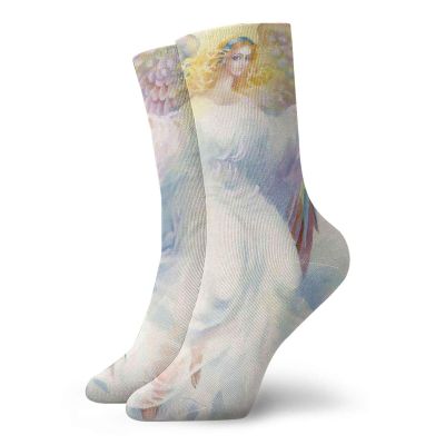 Angel Wings Funky Colorful Cushion Sport Socks,Renaissance Angelic Woman Beauty Baroque Rococo Ancient Figure,Athletic Cushioned Running Performance Crew Socks For Men/Women,Multicolor -12 inch