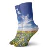 Flower Funny Compression Socks Women and Men,Flowers Meadow And Cloudy Sky Nature Landscape Print Vivid Sun Springtime Artistic,Best for Circulation,Running,Athletic,Nurse,Travel,Multicolor -12 inch view 1