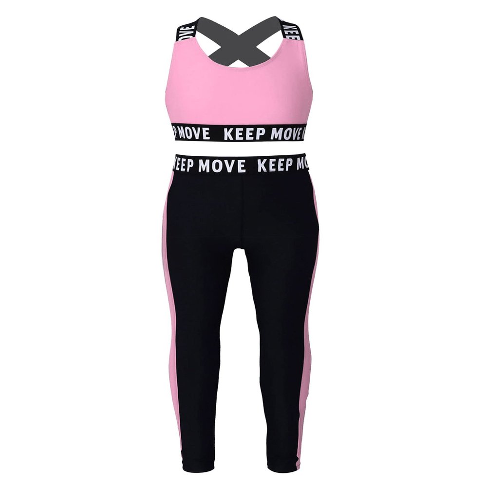 Moggemol Girls Camouflage Printed Racer Back Crop Top with Legging Pants 2 Pcs Gymnastics/Dance/Sports Set Pink-D 4