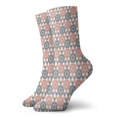 Geometric Fashion Compression Socks,Floral Swirl Oriental Lace Branches Shabby Chic Victorian Classic,Performance Polyester Cushioned Athletic Crew Socks for Running,Athletic,Dark Coral Black -12 inch