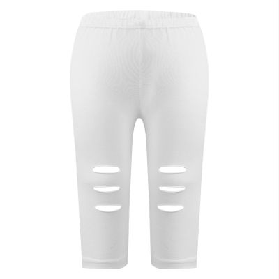 easyforever Kids Girls Dance Gymnastics Stretchy Ripped Knee Crop Leggings Pants Workout Trousers Tights White 2-3