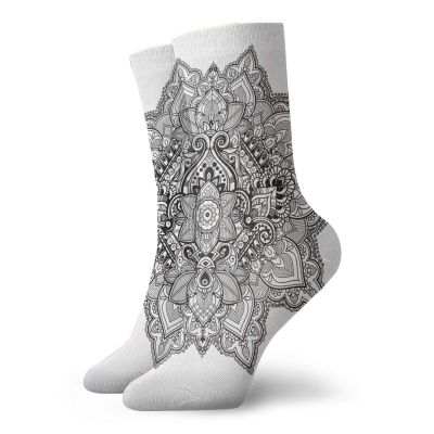 Fashion Compression Socks,Eastern Culture Mandala With Aztec Tribal Textured Ornamental Cosmos Floral Pattern,Performance Polyester Cushioned Athletic Crew Socks for Running,Athletic, -12 inch