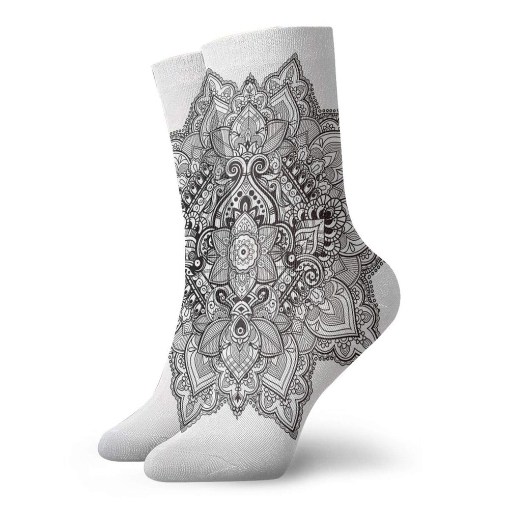 Fashion Compression Socks,Eastern Culture Mandala With Aztec Tribal Textured Ornamental Cosmos Floral Pattern,Performance Polyester Cushioned Athletic Crew Socks for Running,Athletic, -12 inch