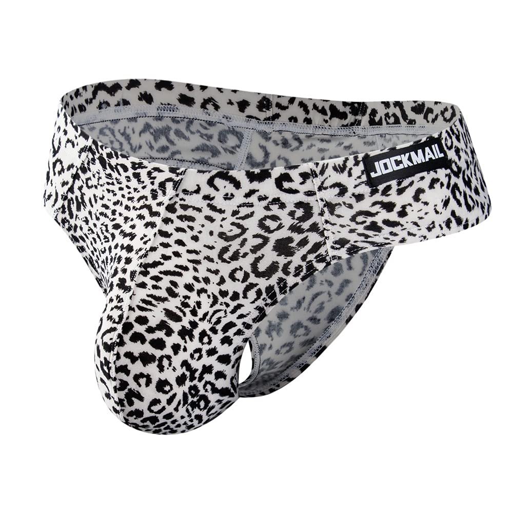 JOCKMAIL Brand Sexy Men Underwear Leopard Pattern Playful Printed Men Briefs Men Panties (Medium, White)