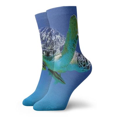 GULTMEE Turtle Fashion Compression Socks,Aquatic Photo Tropical Exotic Sea Animal,Performance Polyester Cushioned Athletic Crew Socks for Running,Athletic,Violet Blue Fern Green -12 inch