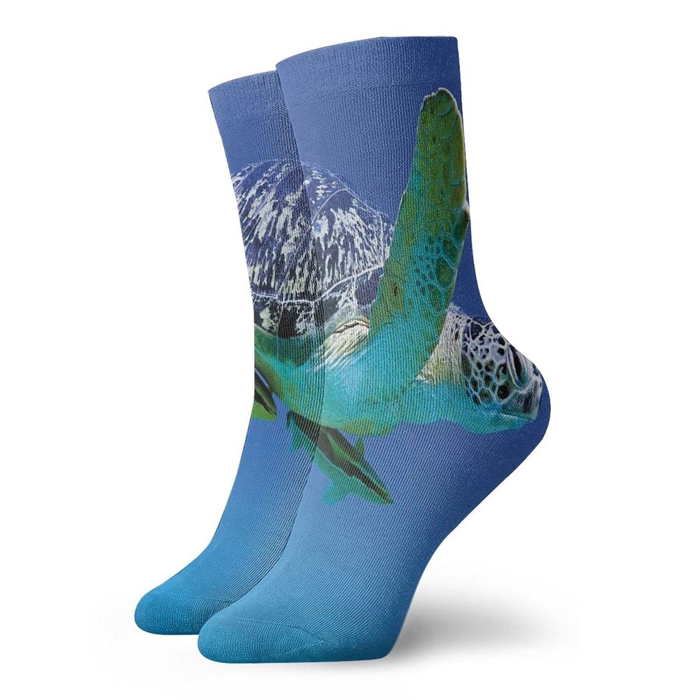 GULTMEE Turtle Fashion Compression Socks,Aquatic Photo Tropical Exotic Sea Animal,Performance Polyester Cushioned Athletic Crew Socks for Running,Athletic,Violet Blue Fern Green -12 inch