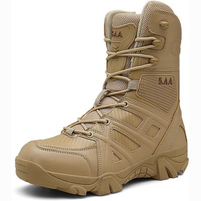 hongrenamz Men's Hiking Boots Waterproof High Top Climbing Trekking Walking Boots Non-Slip Outdoor Shoes Sand-EU43/US9