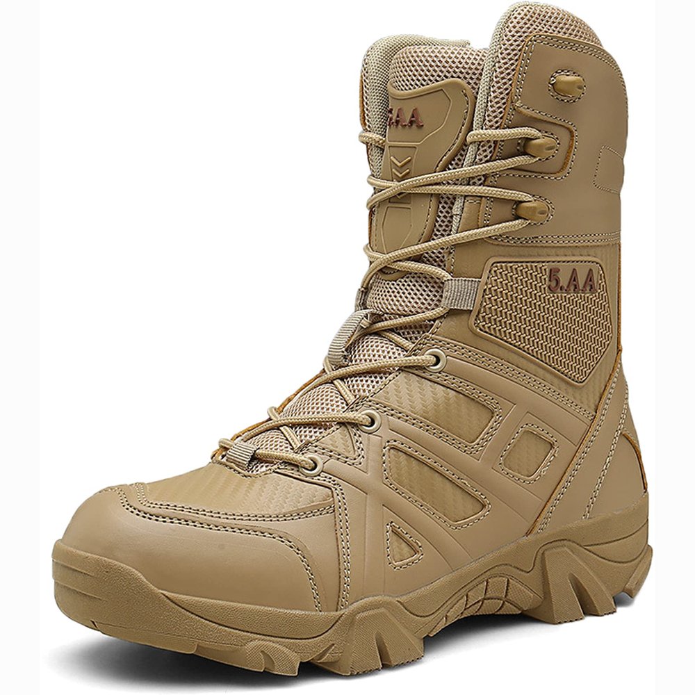hongrenamz Men's Hiking Boots Waterproof High Top Climbing Trekking Walking Boots Non-Slip Outdoor Shoes Sand-EU43/US9