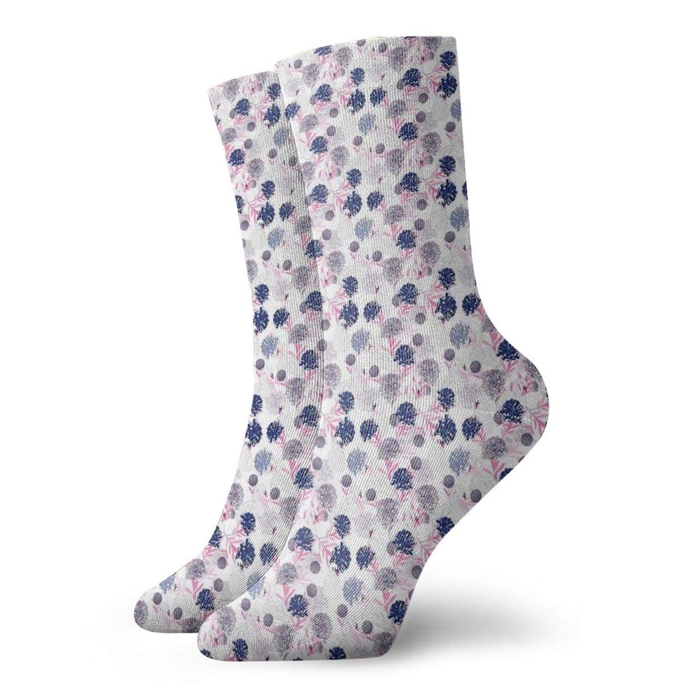 Swans Fashion Compression Socks,Repetitive Spring Blooming Gracious Animal Floral,Performance Polyester Cushioned Athletic Crew Socks for Running,Athletic,Baby Pink Sea Blue Navy Blue Mauve -12 inch
