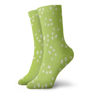 GULTMEE Grass Fashion Compression Socks,Pastel Toned Spring Season Elements Hand,Performance Polyester Cushioned Athletic Crew Socks for Running,Athletic,Pale Green White -12 inch