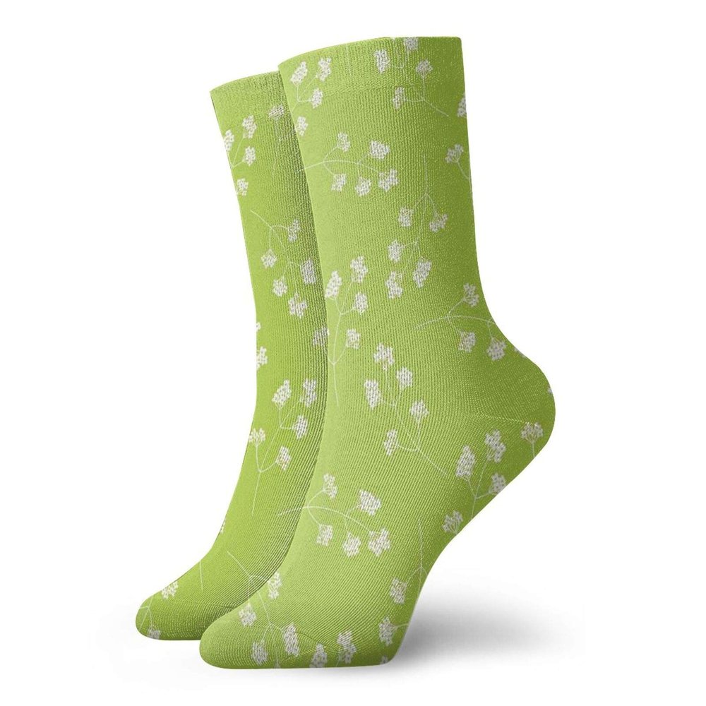 GULTMEE Grass Fashion Compression Socks,Pastel Toned Spring Season Elements Hand,Performance Polyester Cushioned Athletic Crew Socks for Running,Athletic,Pale Green White -12 inch