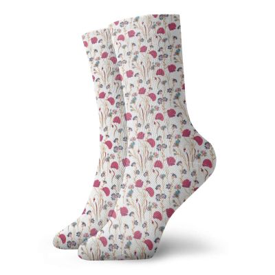 GULTMEE Floral Funky Colorful Cushion Sport Socks,Pastel Tones Beautiful Wildflowers Illustration On,Athletic Cushioned Running Performance Crew Socks For Men/Women,Dark Magenta Multicolor -12 inch