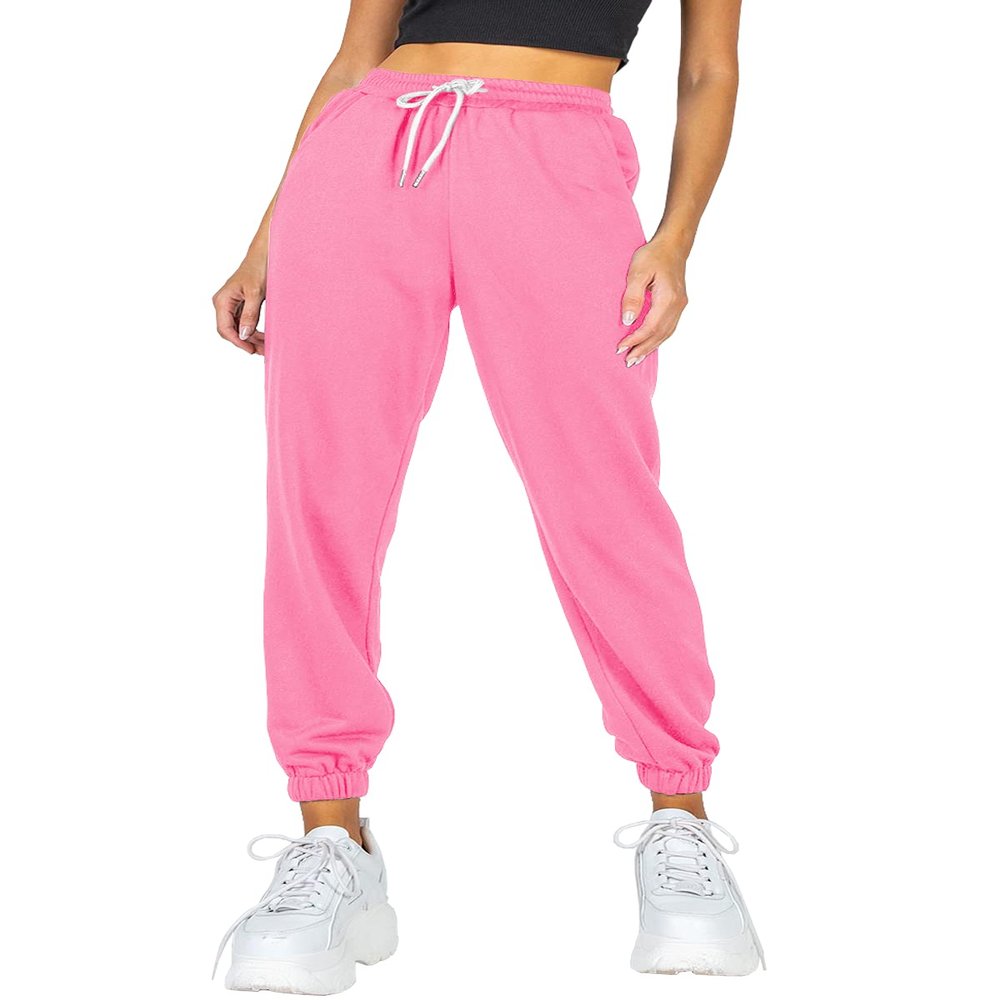 AUTOMET Women's Cinch Bottom Sweatpants Athletic Joggers Lounge Pants with Pockets Light Pink L