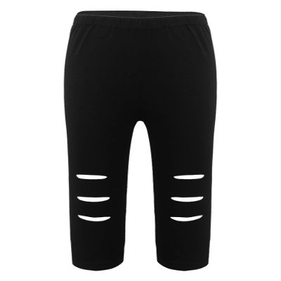 easyforever Kids Girls Dance Gymnastics Stretchy Ripped Knee Crop Leggings Pants Workout Trousers Tights Black 2-3