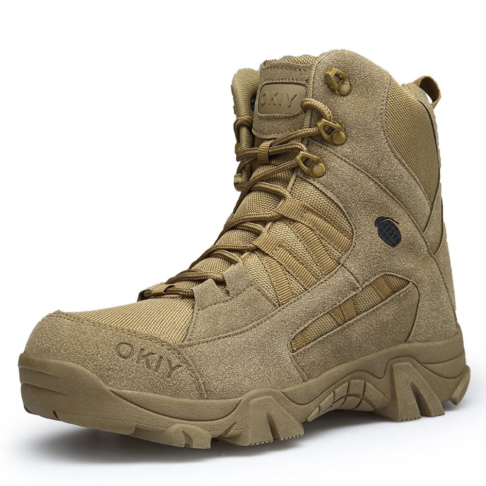 hongrenamz Mens Walking Boots High Top Lightweight Hiking Mountaineering Shoes Brown-EU42/US8.5