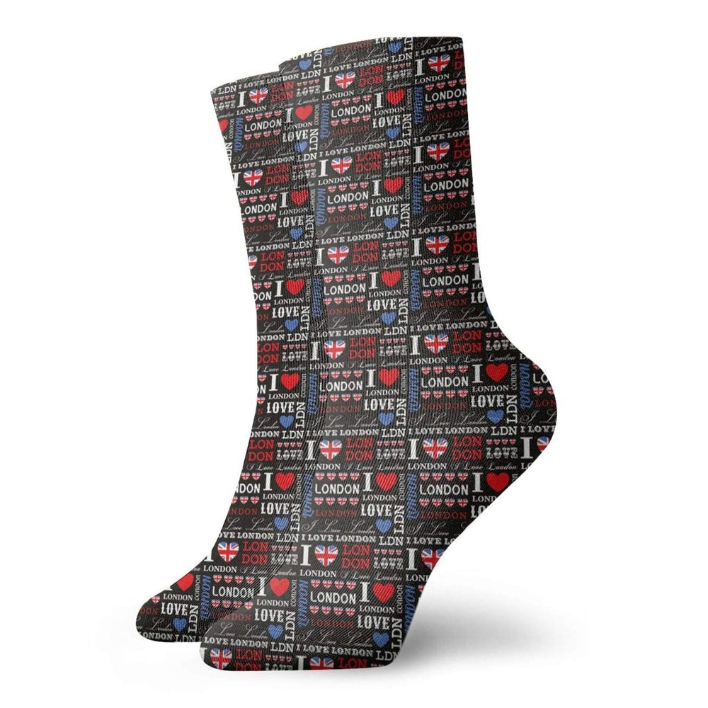 GULTMEE London Fashion Compression Socks,Different Calligraphys And Cute Valentines Hearts,Performance Polyester Cushioned Athletic Crew Socks for Running,Athletic,Multicolor -12 inch