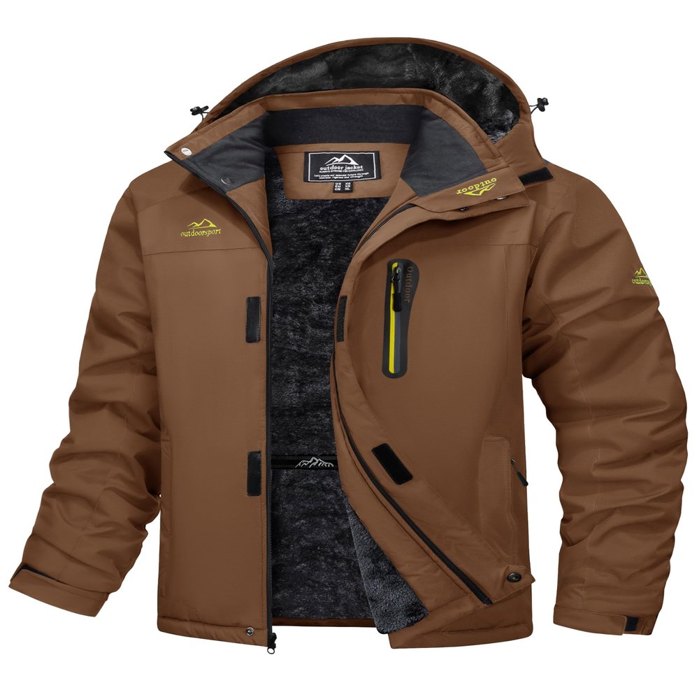 MAGCOMSEN Snow Jackets for Men Water Risistant Windproof Ski Coats Insulated Warm Fleece Lining Zip up Parka Raincoats Coffee, S