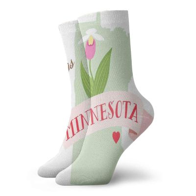 Fashion Compression Socks,Greetings From Minnesota Lettering With Endemic Flower Of Showy Ladys Slippers,Performance Polyester Cushioned Athletic Crew Socks for Running,Athletic, -12 inch