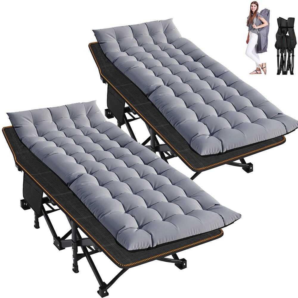 ABORON Camping Cot for Adult 28" Extra Wide, 2PK Heavy-Duty 1200D Oxford Cot for Sleeping, Portable Folding Camp Bed with Mat & Carry Bag