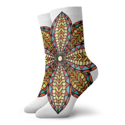 GULTMEE Mandala Fashion Compression Socks,Floral Motif Geometric Colorful Petals Curvy,Performance Polyester Cushioned Athletic Crew Socks for Running,Athletic,Multicolor -12 inch