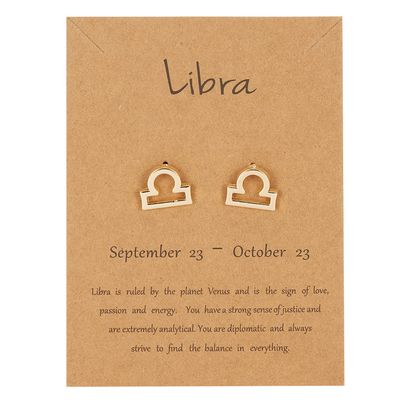 18K Gold Plated Zodiac Stud Earrings 12 Constellation Astrology Card Packaging Horoscope 18K Gold Plated Little Ear Stud for Women Birthday Anniversary Friendship Exquisite Jewelry Gift-Libra