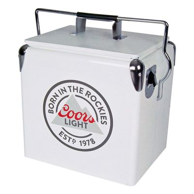 Coors Light Ice Chest Cooler - Portable Ice Bucket with Bottle Opener, Vintage Style, Insulated for Camping, Beach, Picnic, RV, BBQs, Tailgating, Fishing, Steel-Belted 18 Can Ice Box, 13L (14 qt)