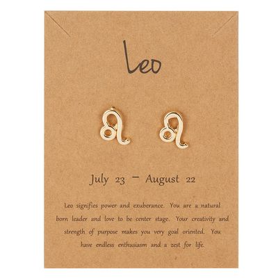 18K Gold Plated Zodiac Stud Earrings 12 Constellation Astrology Card Packaging Horoscope 18K Gold Plated Little Ear Stud for Women Birthday Anniversary Friendship Exquisite Jewelry Gift-Leo