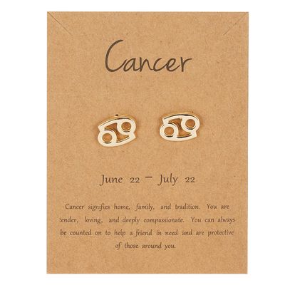18K Gold Plated Zodiac Stud Earrings 12 Constellation Astrology Card Packaging Horoscope 18K Gold Plated Little Ear Stud for Women Birthday Anniversary Friendship Exquisite Jewelry Gift-Cancer