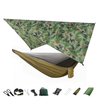 Camping Hammock Net and Hammock Canopy Portable Nylon for Hiking Camping Survival Travel Camouflageandgreen