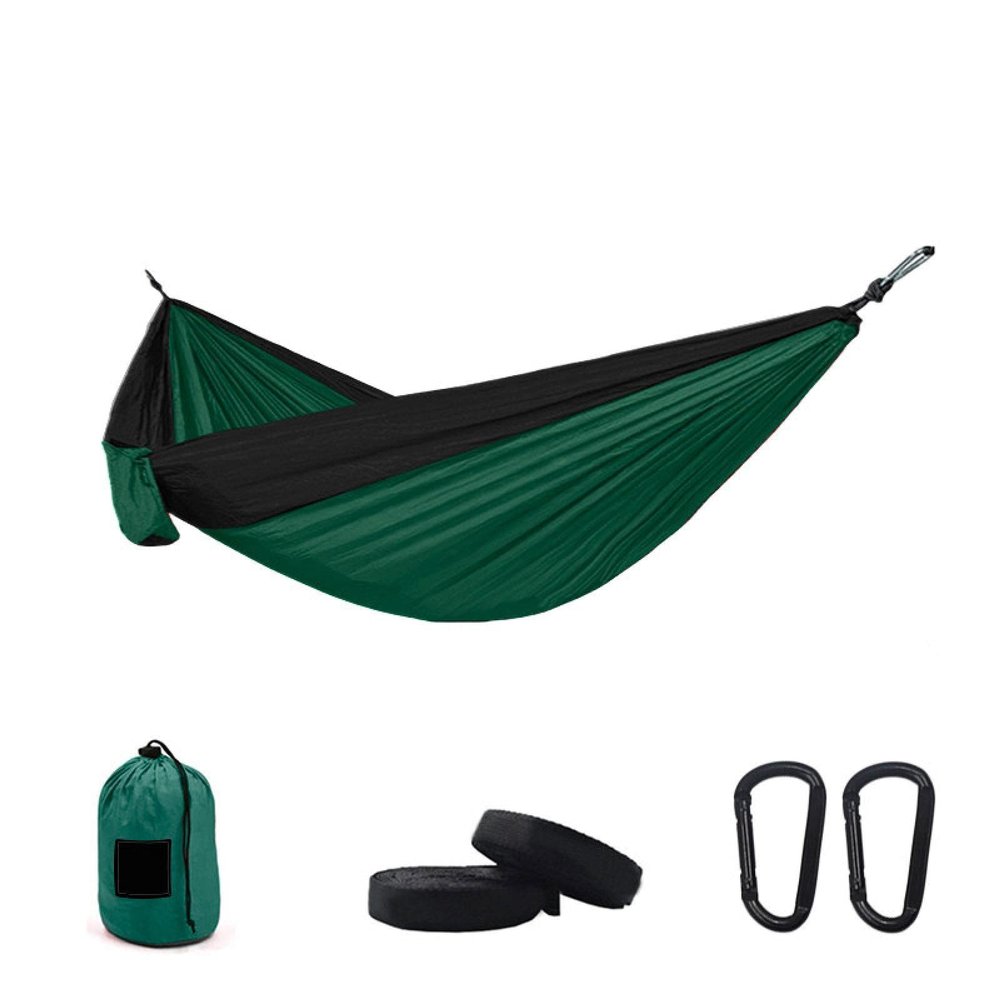 Camping Parachute Hammock 300200Cm Portable Survival Garden Outdoor Furniture Leisure Sleeping Travel Double Hanging Bed Sgreen-Blacka